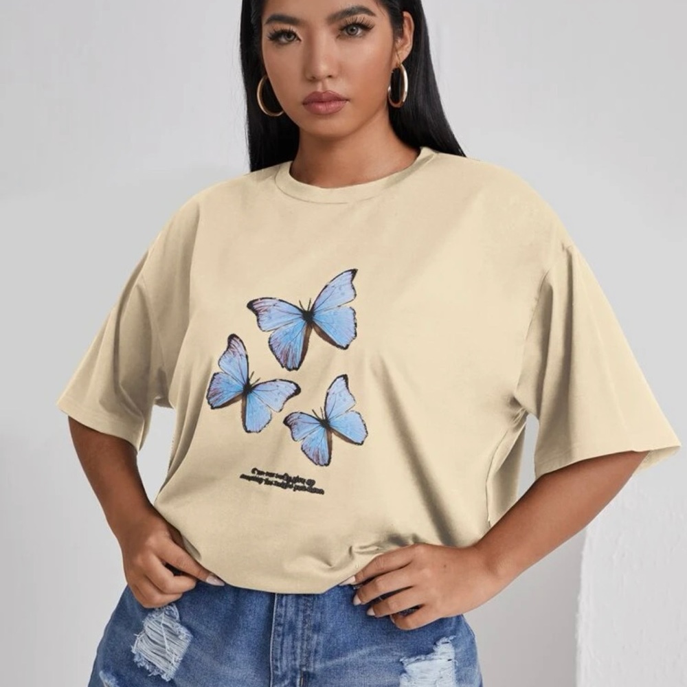 Shein Apricot 4XL Butterfly Graphic Tee